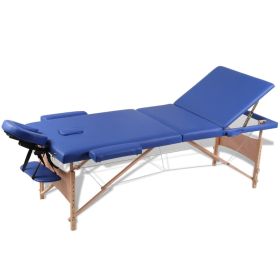 Blue Foldable Massage Table 3 Zones with Wooden Frame